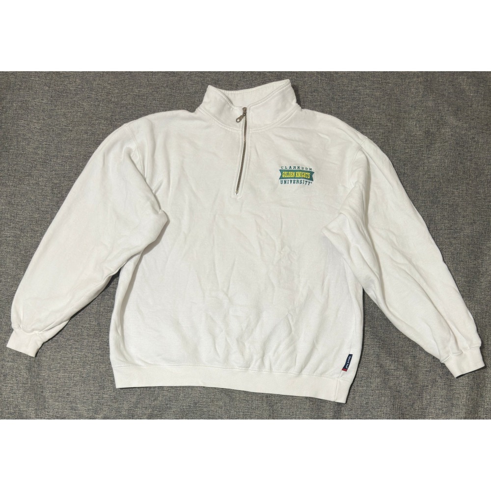 SportTek Mens XL Quarter Zip Sweatshirt Clarkson University Golden Knights White